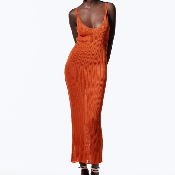 Zara Dresses Zara Long Crochet Dress Burnt Orange Poshmark